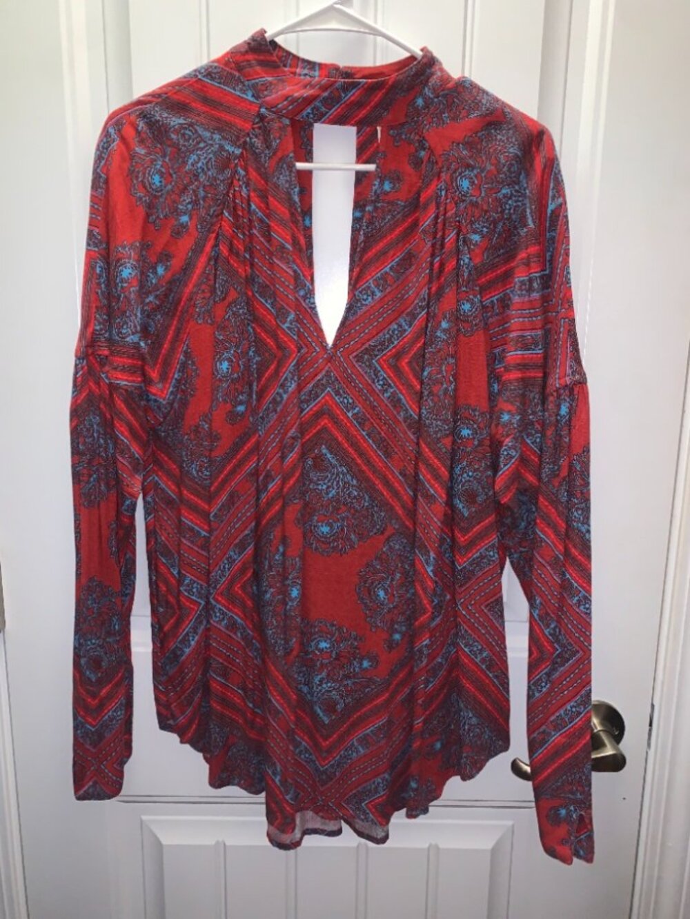 FP EUC Blue and Red Deep V Tunic Top